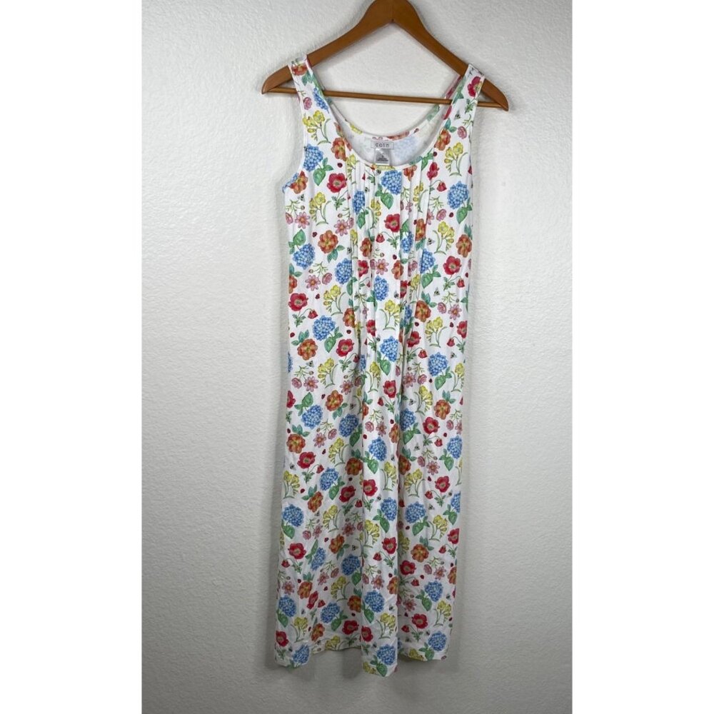 Cotn Women's Cottage Core Prairie Boho Floral Ladybug Bee Dress Multicolor Sz S - Picture 4 of 14